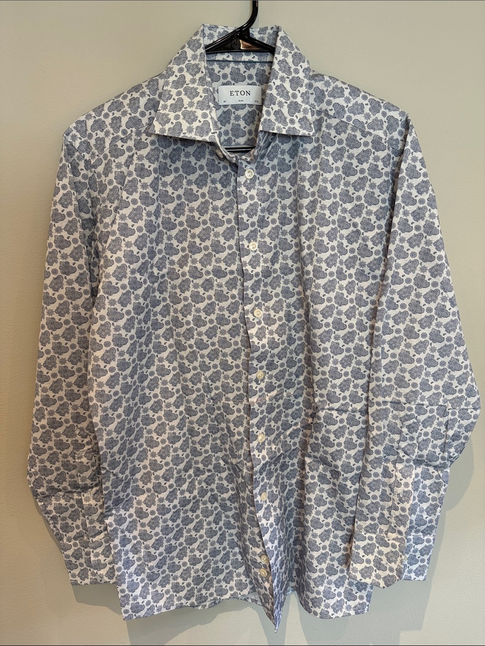 Eton Men's White Shirt with Gray Floral Pattern